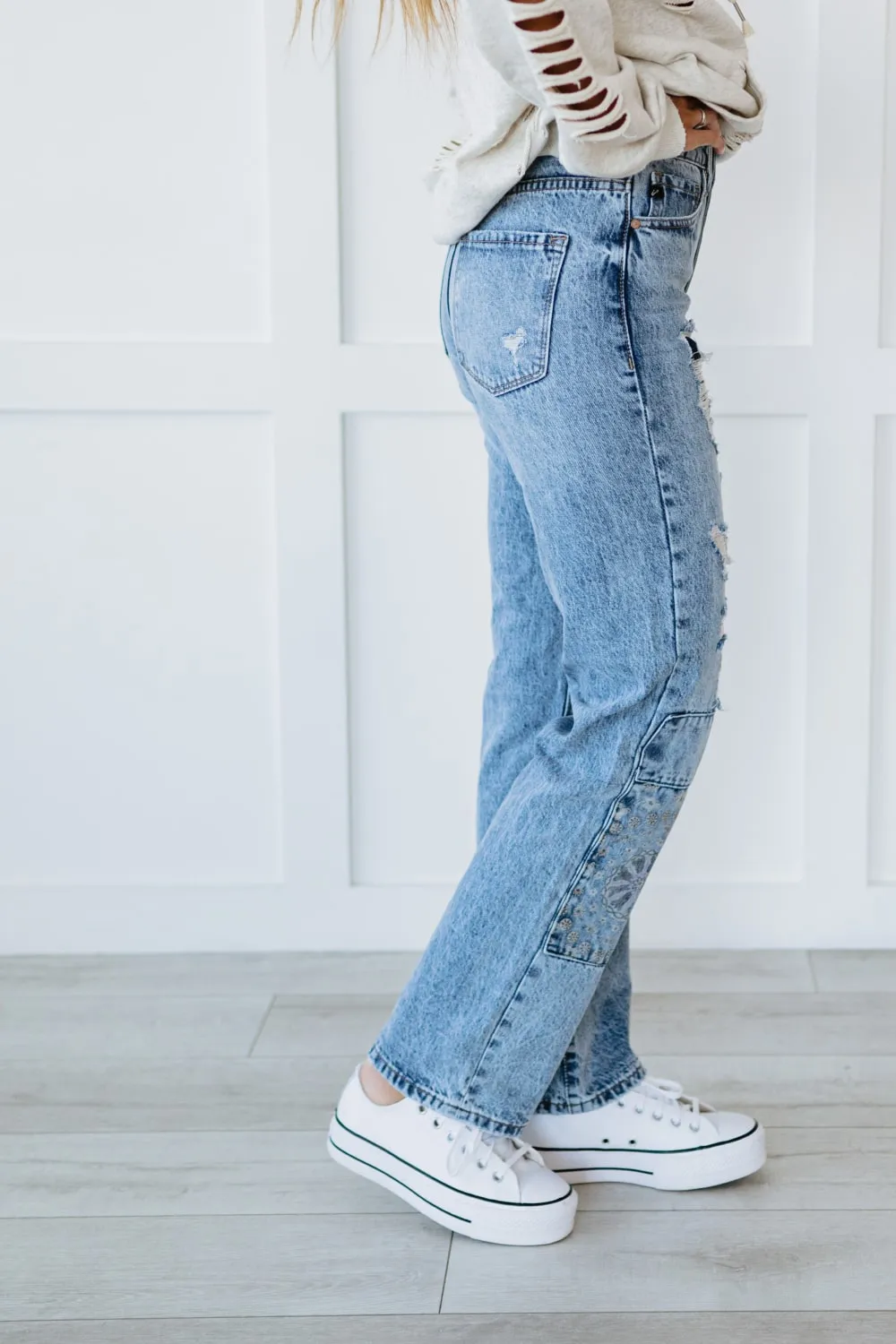 Kancan Pretty in Patchwork High Rise Boyfriend Jeans