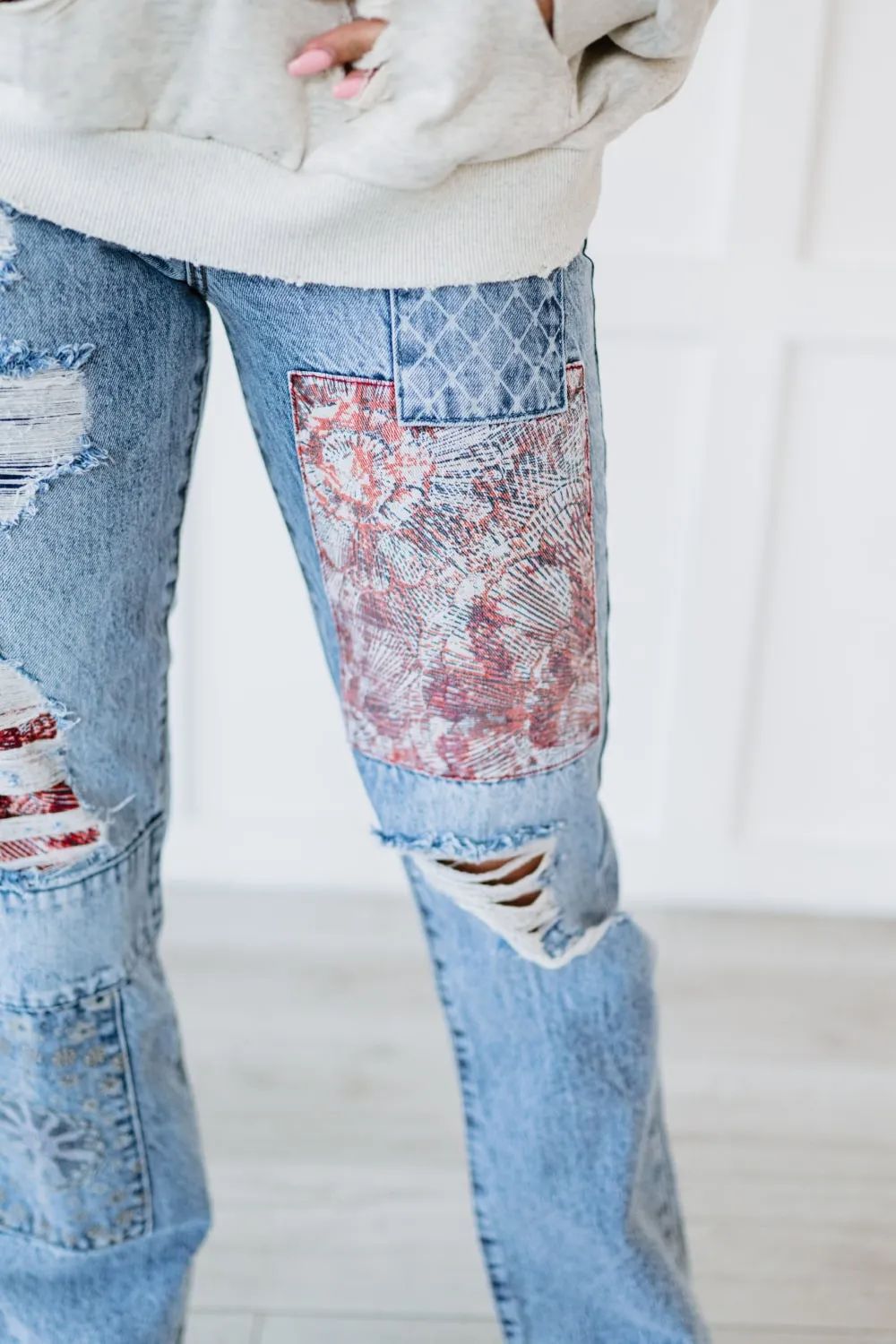 Kancan Pretty in Patchwork High Rise Boyfriend Jeans