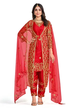 Koti Style Princely Red Patterned Festive Salwar Suit