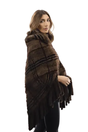 La Fiorentina - Mink Plaid Poncho Brown/Wine/Blue