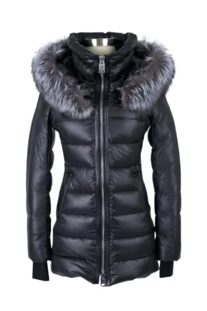 Leather Trim Down Parka W/ Fur Hood