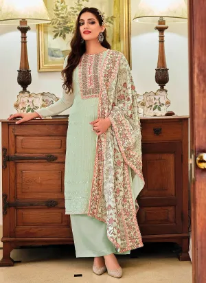 Light Green Punjabi Style Straight Cut Palazzo Suit