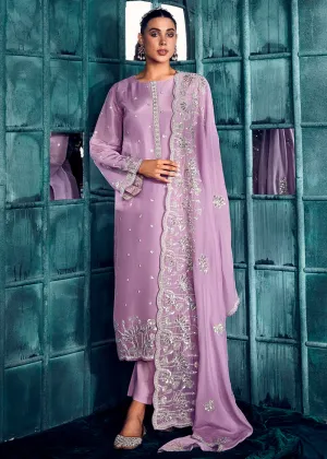 Lilac Pink Modale Silk Embroidered Festive Salwar Suit