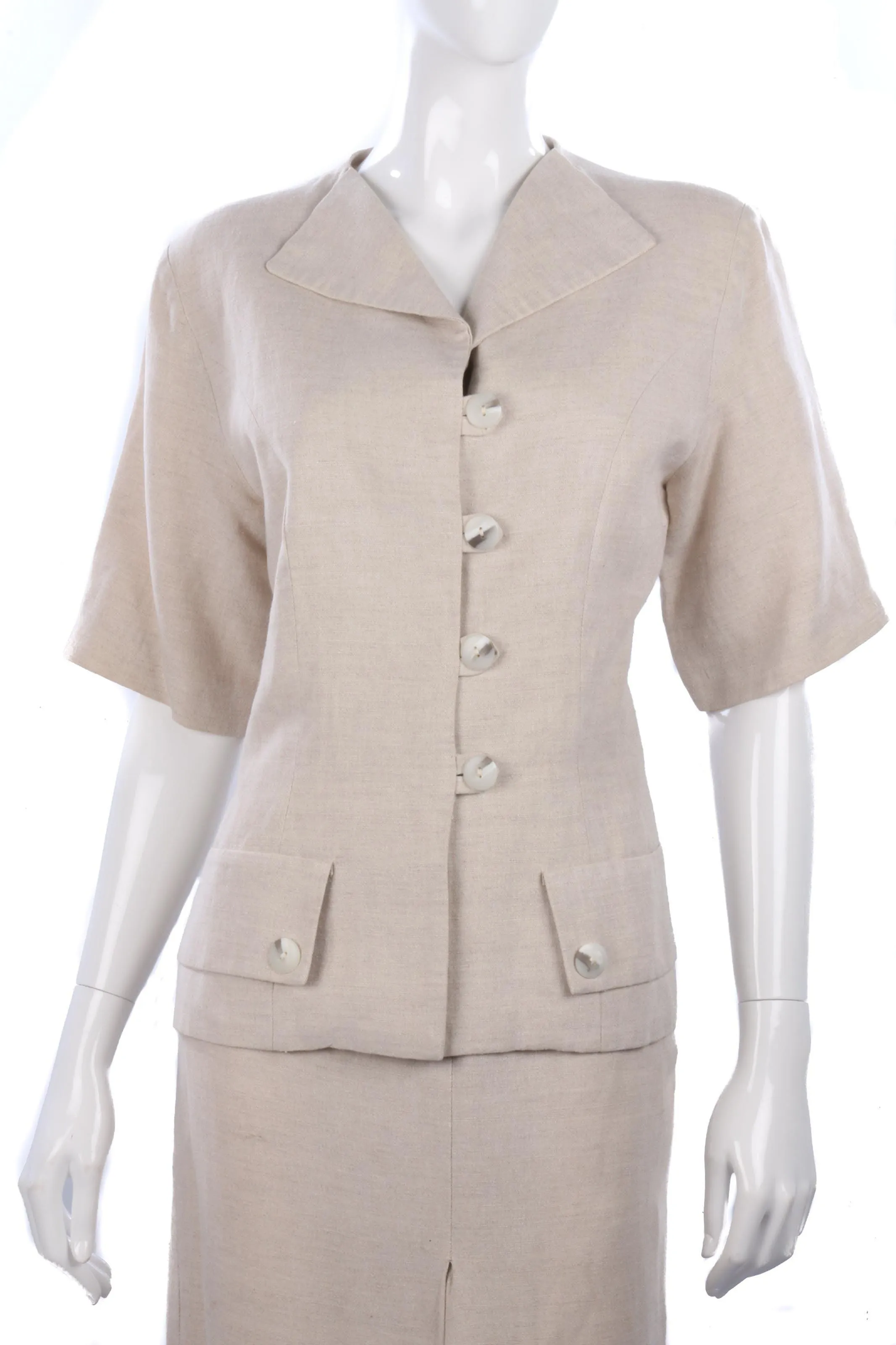 Linen cream skirt suit by Yellow Hammer, size 10