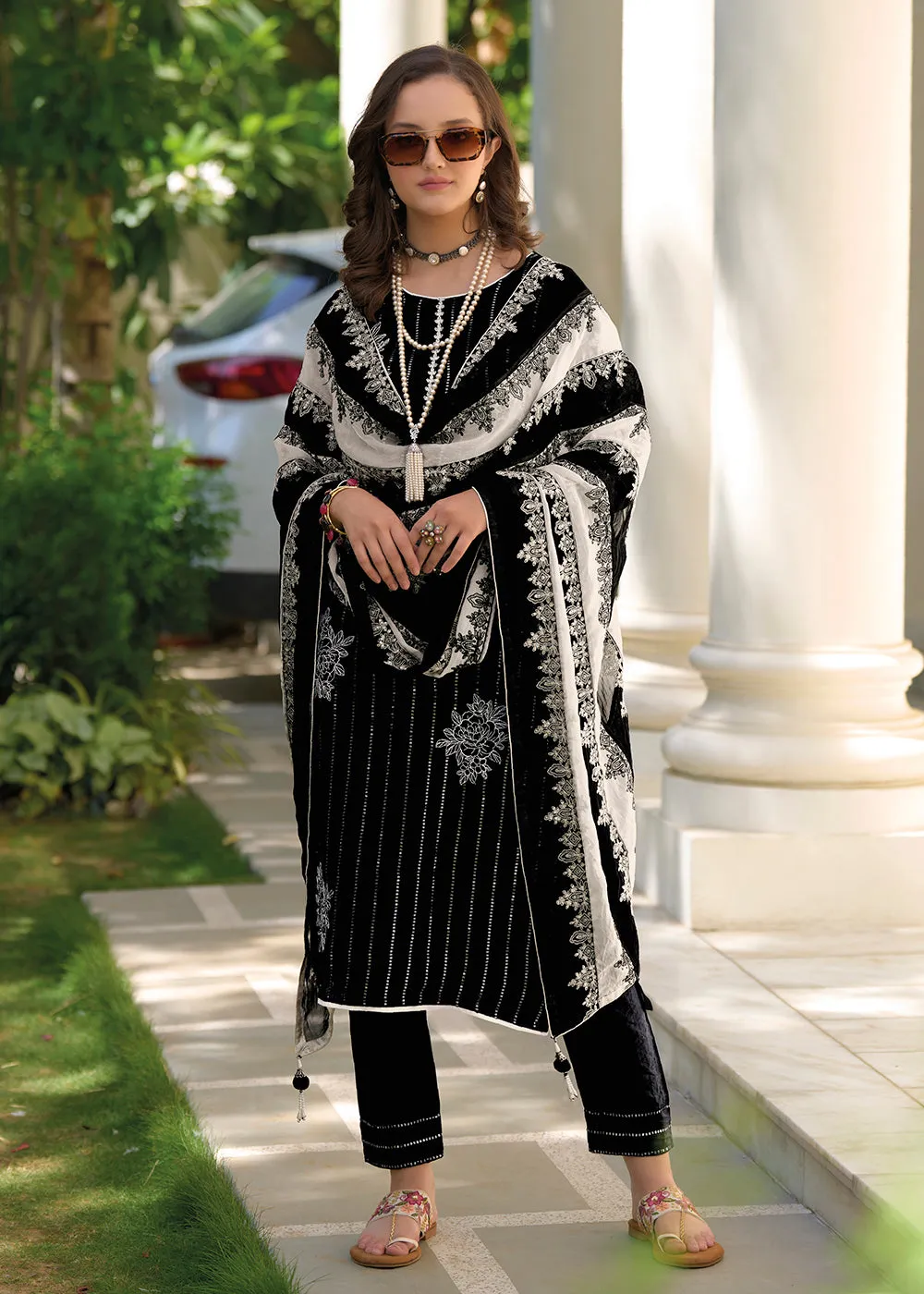 Magnificent Black Organza Fancy Trendy Salwar Suit