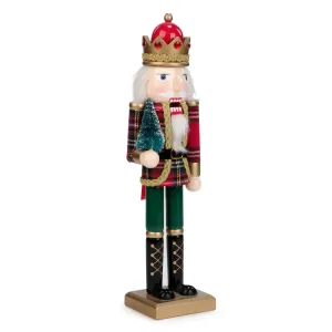 Nutcracker King with Brush Tree and Plaid Jacket