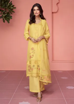 Organza Silk Pretty Yellow Pakistani Style Salwar Suit