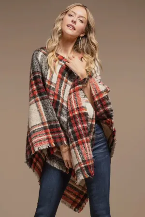 Outerwear - Multi Color Plaid Poncho