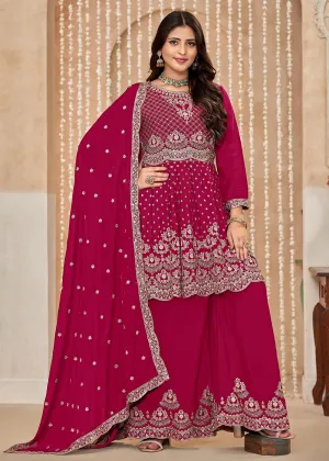 Palazzo Style Rani Pink Embroidered Wedding Festive Suit