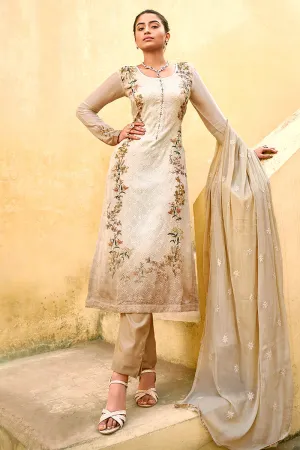 Pant Style Beige & Cream Embroidered Pure Viscose Suit