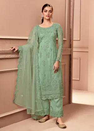 Pant Style Mint Green Embroidered Wedding Salwar Suit