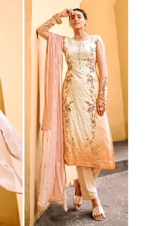 Pant Style Peach & Cream Embroidered Pure Viscose Suit