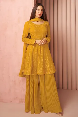 Party Wear Sunny Yellow Palazzo Style Salwar Suit