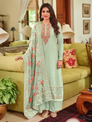 Pastel Green Viscose Silk Designer Pakistani Salwar Suit