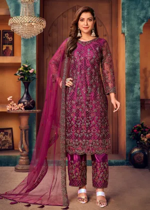 Pearlescent Purple Layered Festive Pant Style Salwar Suit