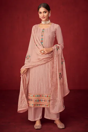 Pink Sequins & Thread Embroidered Georgette Salwar Suit