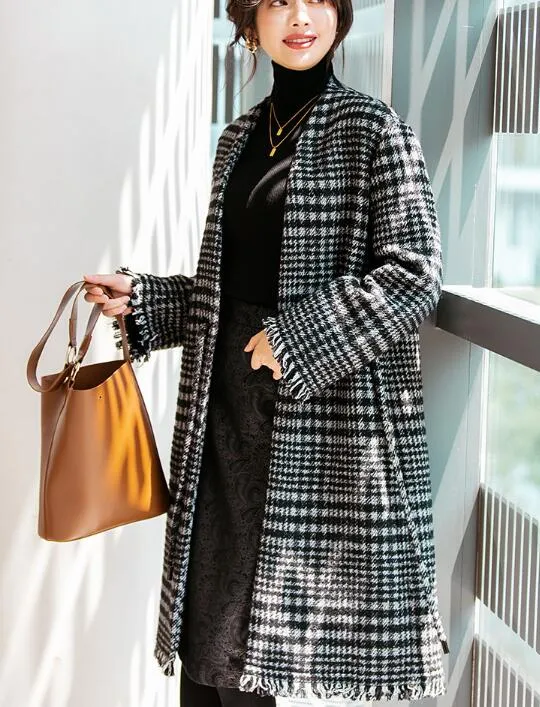 Plaid Loose Women Coat Winter Wool Coat Plus Size Coat