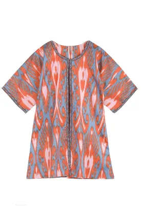 Portofino Silk Ikat Jacket - Coral, Light Blue