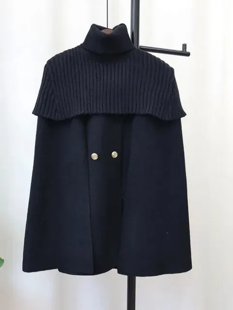 Pre Order:  Woolen Knit Shawl Double-Sided Coat