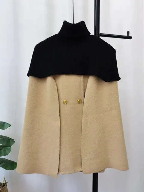 Pre Order:  Woolen Knit Shawl Double-Sided Coat