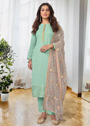 Pretty Mint Green Beautifully Embroidered Trendy Salwar Kameez