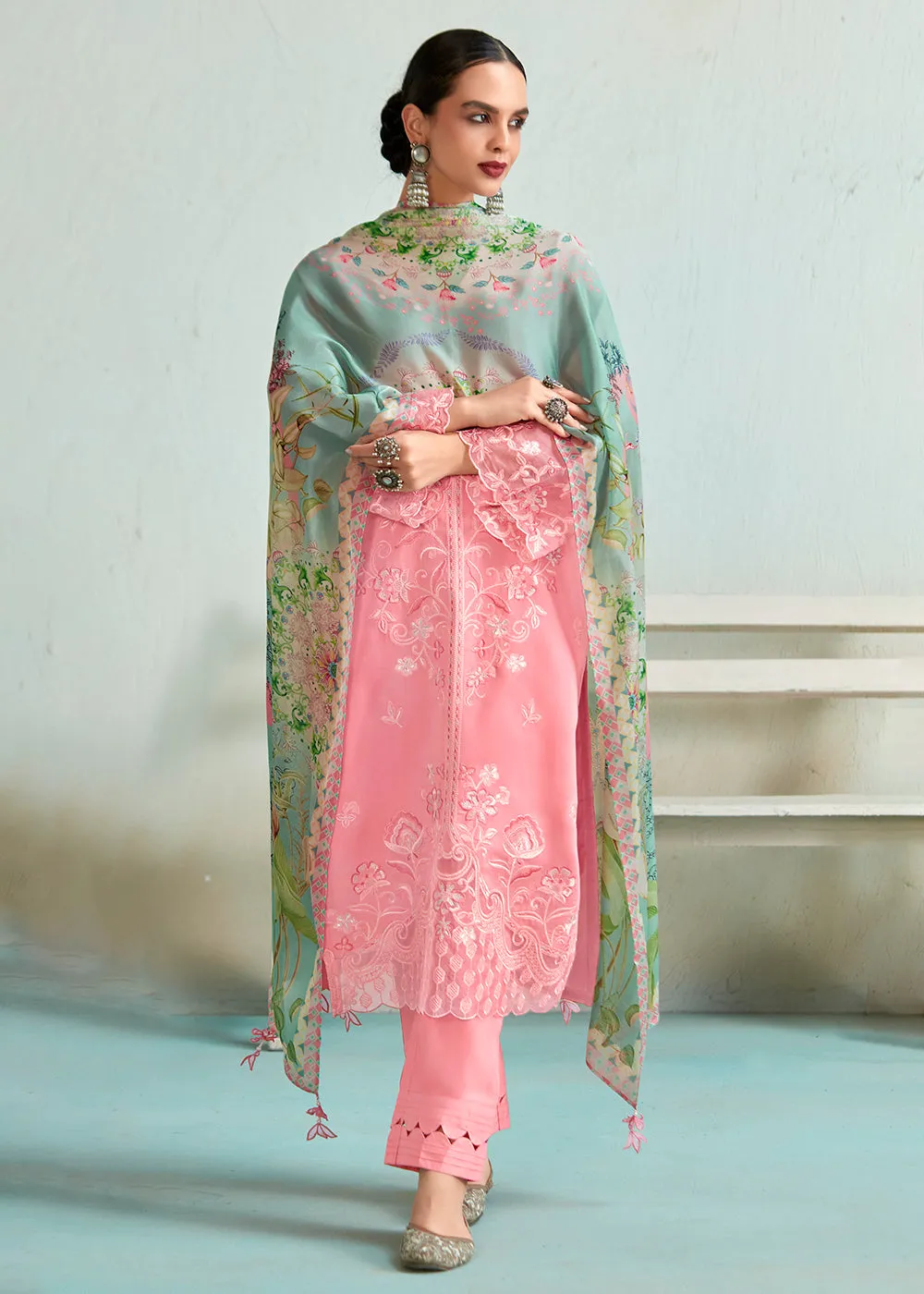 Pretty Pink Pure Muslin Resham Embroidered Salwar Suit