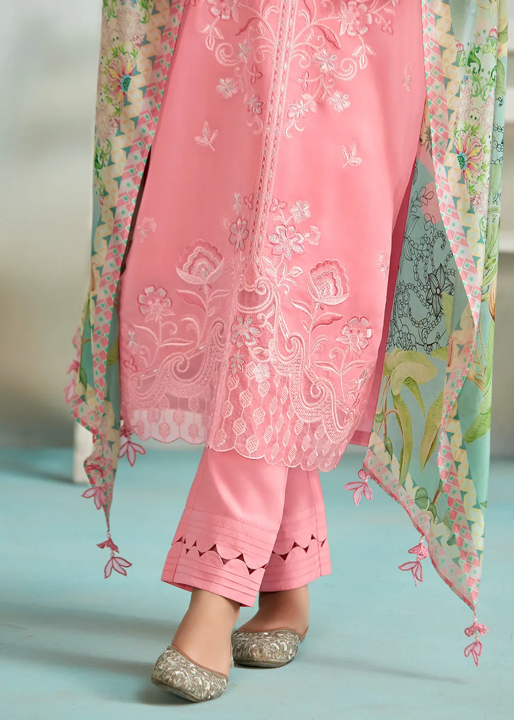 Pretty Pink Pure Muslin Resham Embroidered Salwar Suit