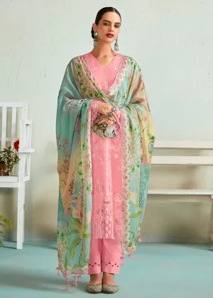 Pretty Pink Pure Muslin Resham Embroidered Salwar Suit