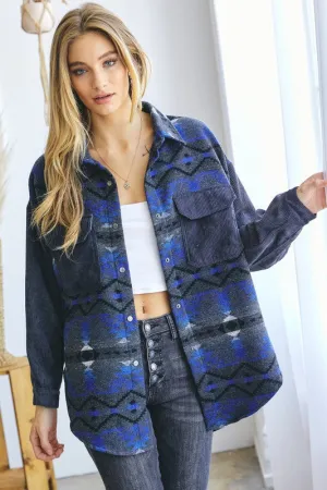 Printed Button Down Long Sleeve Jacket