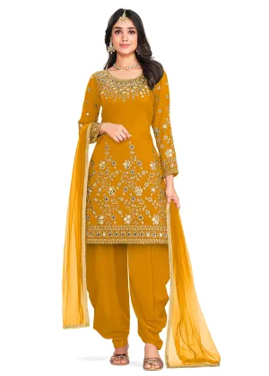 Punjabi Style Mustard Silk Mirror Work Patiala Suit