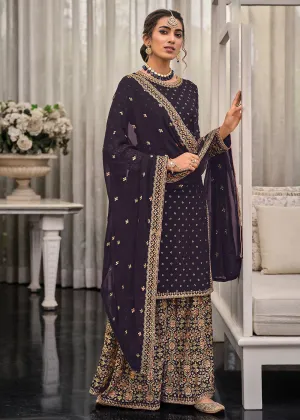 Purple Chinon & Georgette Designer Palazzo Salwar Suit