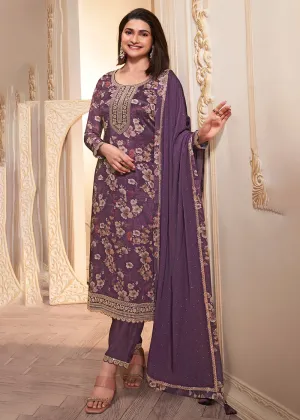 Purple Digital Printed Chinnon Festive Salwar Kameez