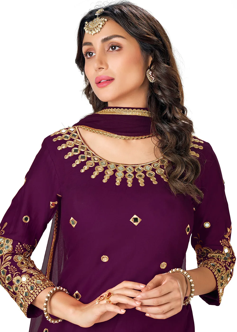 Purple Patiala Style Silk Embroidered Punjabi Salwar Suit