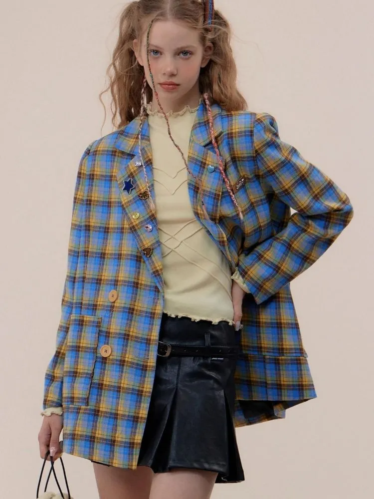 Retro check casual suit jacket【s0000003765】