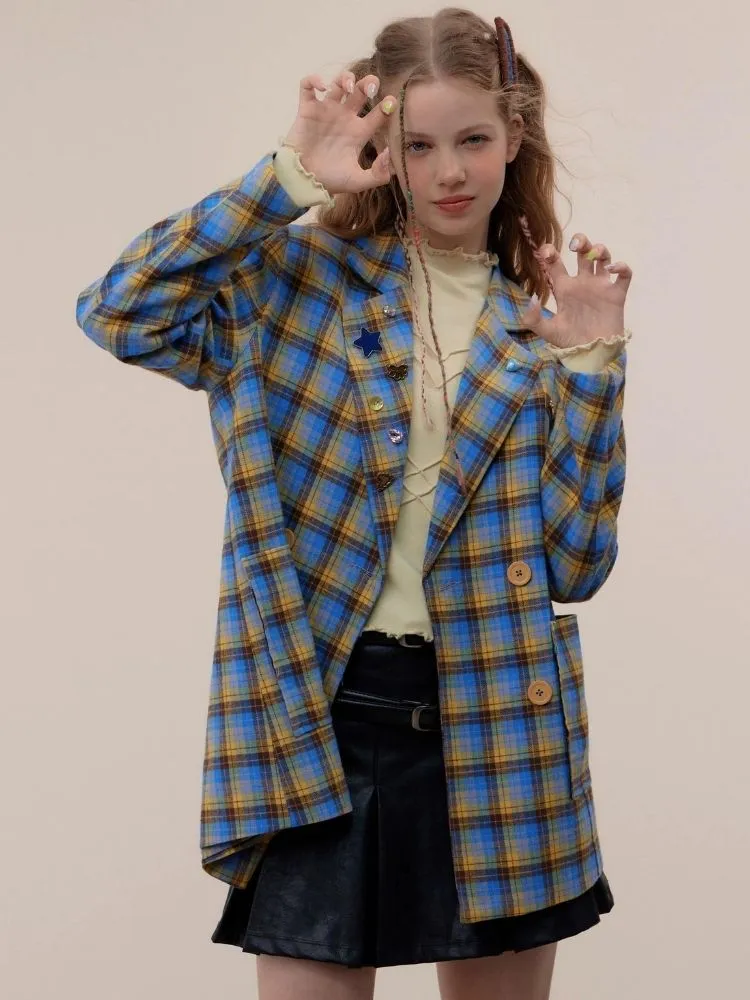 Retro check casual suit jacket【s0000003765】