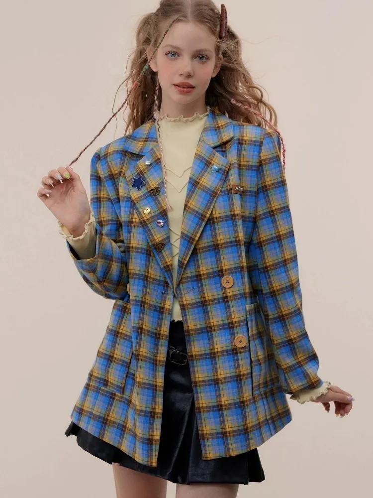 Retro check casual suit jacket【s0000003765】