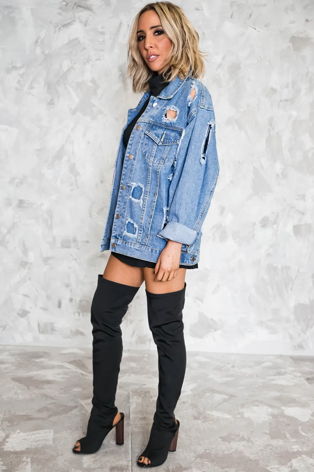 Ripped Denim Oversized Jacket