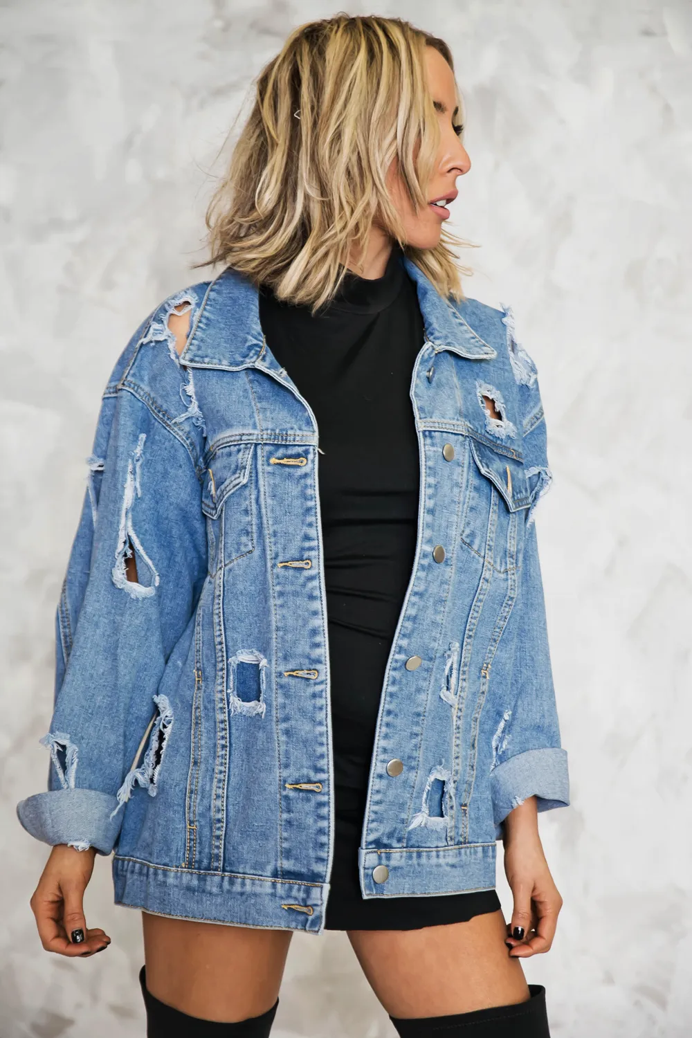 Ripped Denim Oversized Jacket