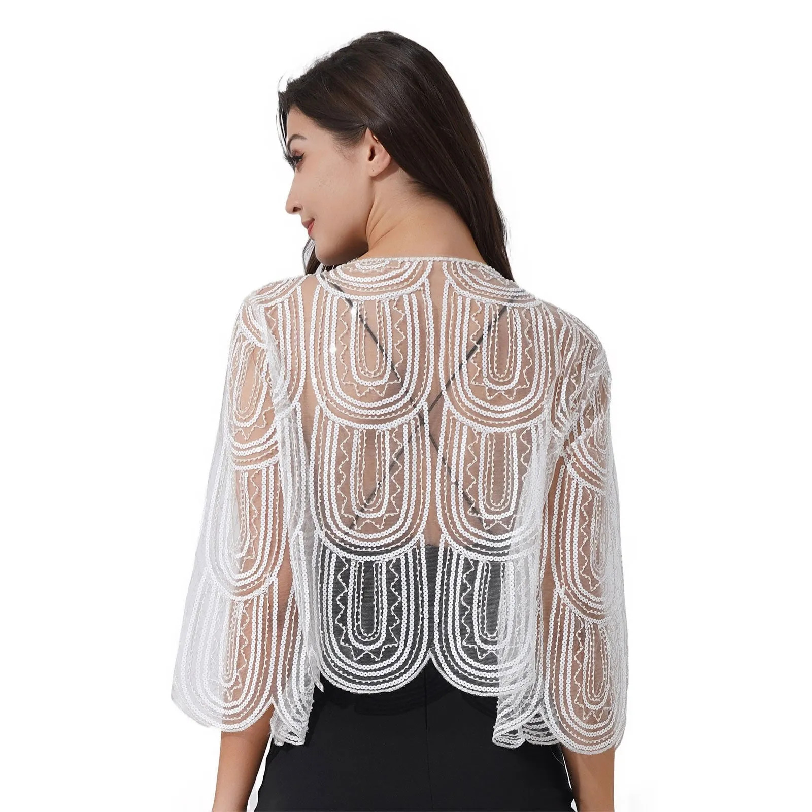 Sequins Long Sleeve Cardigan Style Bolero - Evening Cover Up