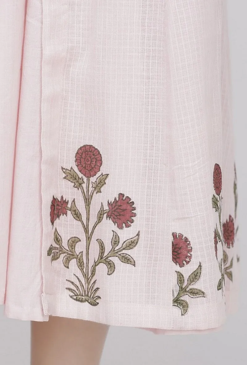 Set of 3: Light Pink Cotton Slip with Hand-Block Printed Kota Cape and  Cotton Chooridar