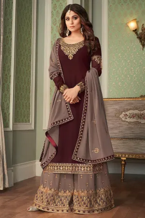 Shamita Shetty Chocolate Brown Georgette Palazzo Suit