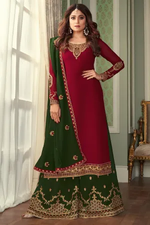 Shamita Shetty Maroon & Green Georgette Palazzo Suit