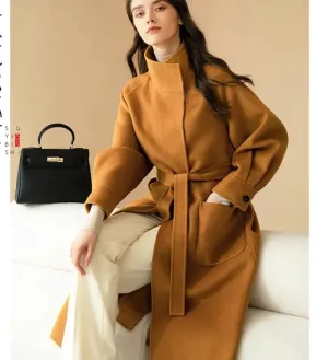 Stand up Collar Women Wool Coat, Long Winter Wool Coat Jacket 0909