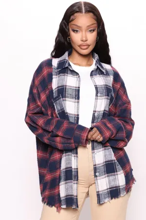 Start Over Colorblock Plaid Shirt  - Navy/combo