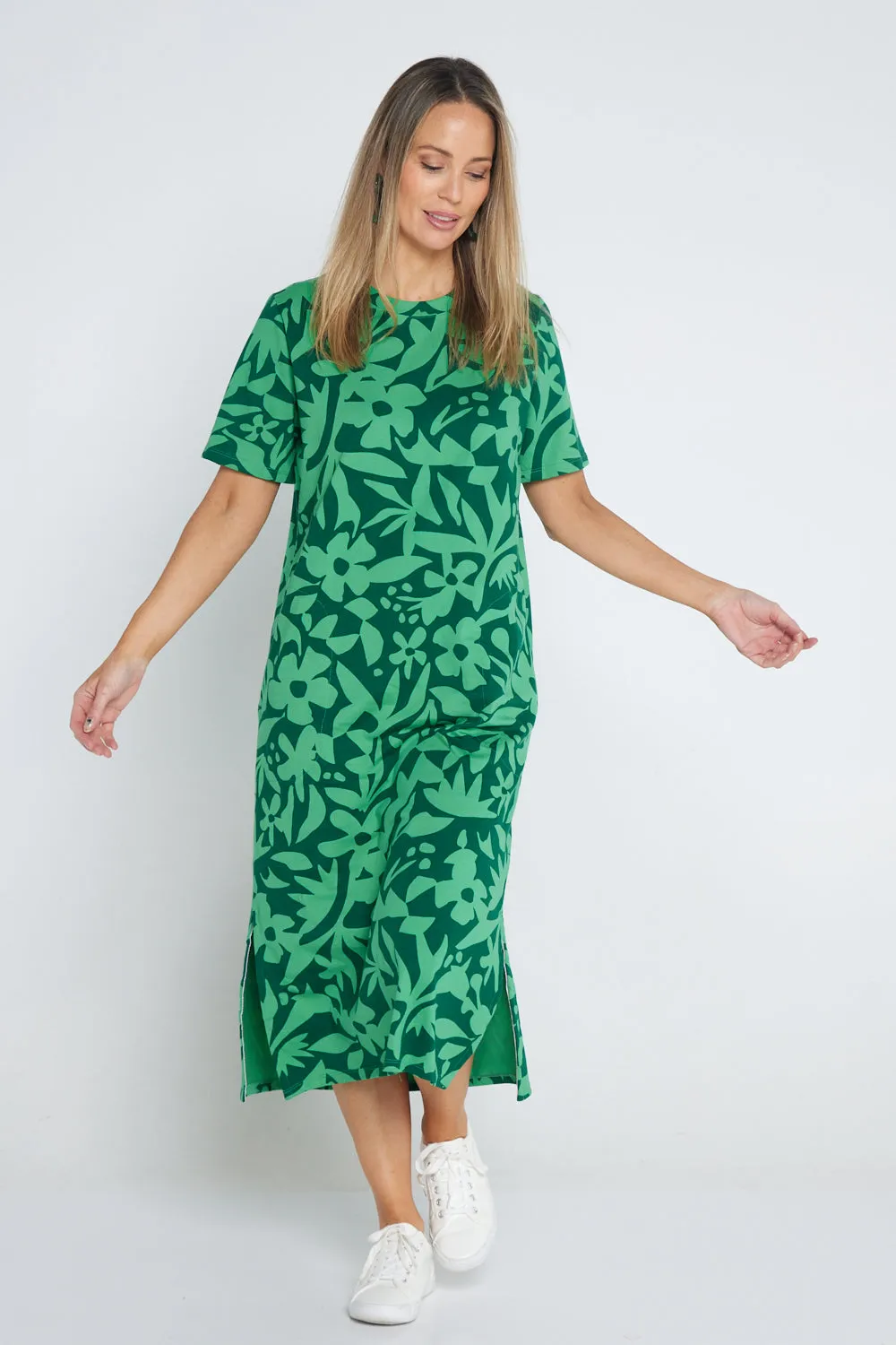 Stencil Floral Tee Dress - Greenbriar Floral