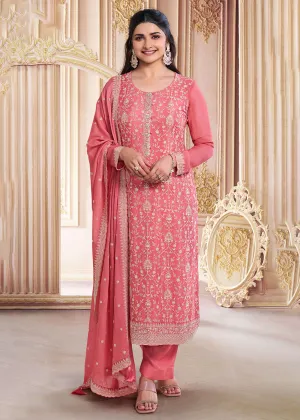 Stunning Salmon Pink Embroidered Festive Salwar Suit