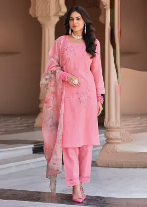 Superior Pink Cotton Khatli Hand Work Casual Salwar Suit