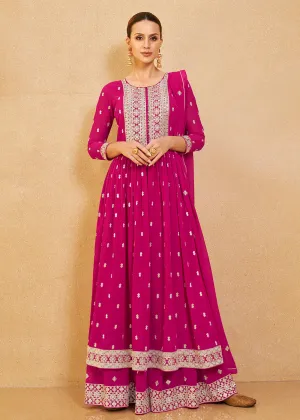 Supreme Hot Pink Real Georgette Palazzo Style Salwar Suit