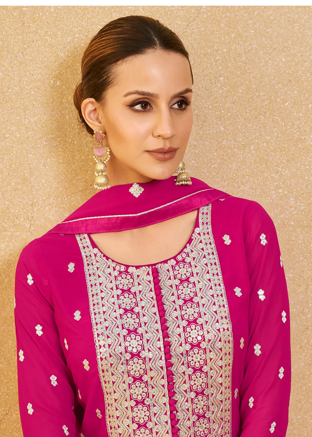 Supreme Hot Pink Real Georgette Palazzo Style Salwar Suit