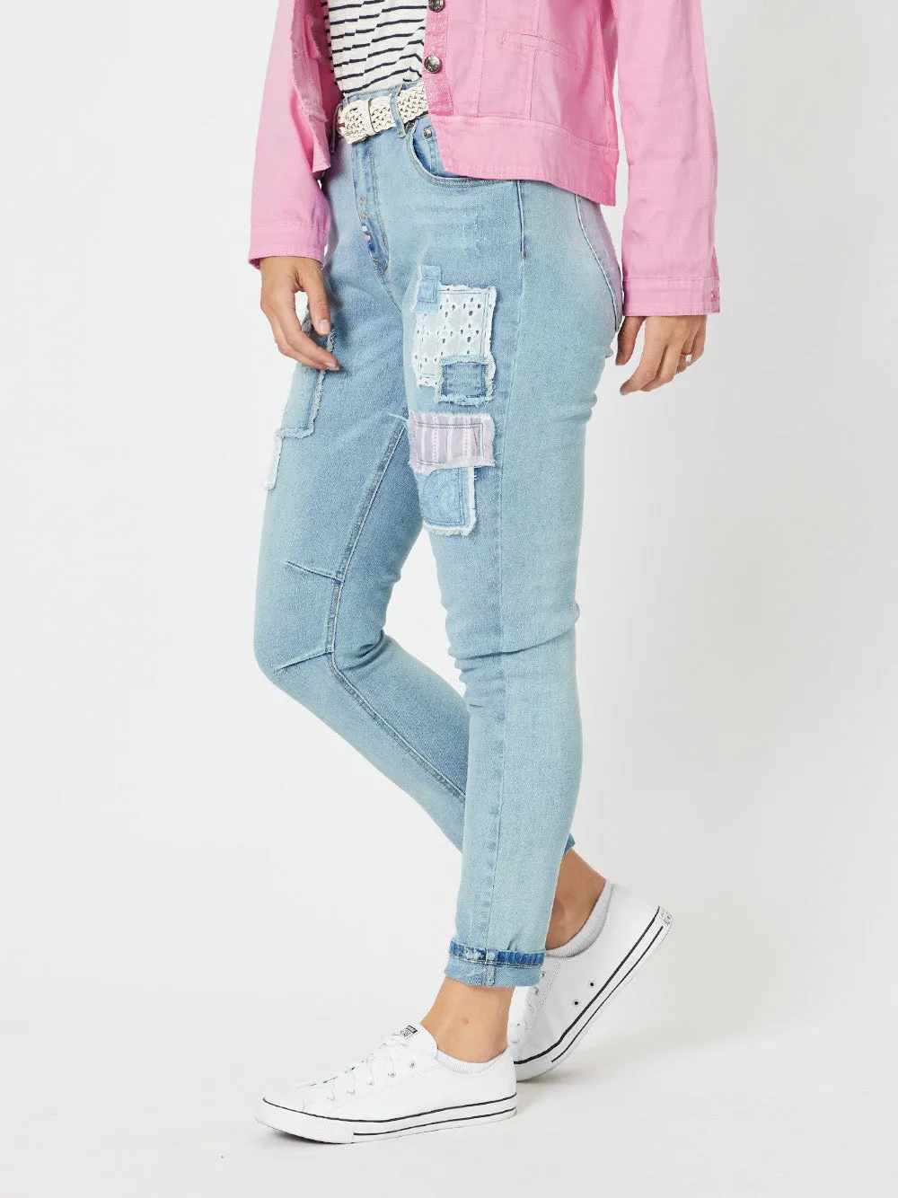 Taylor Patch High Rise Skinny Leg Jeans - Denim